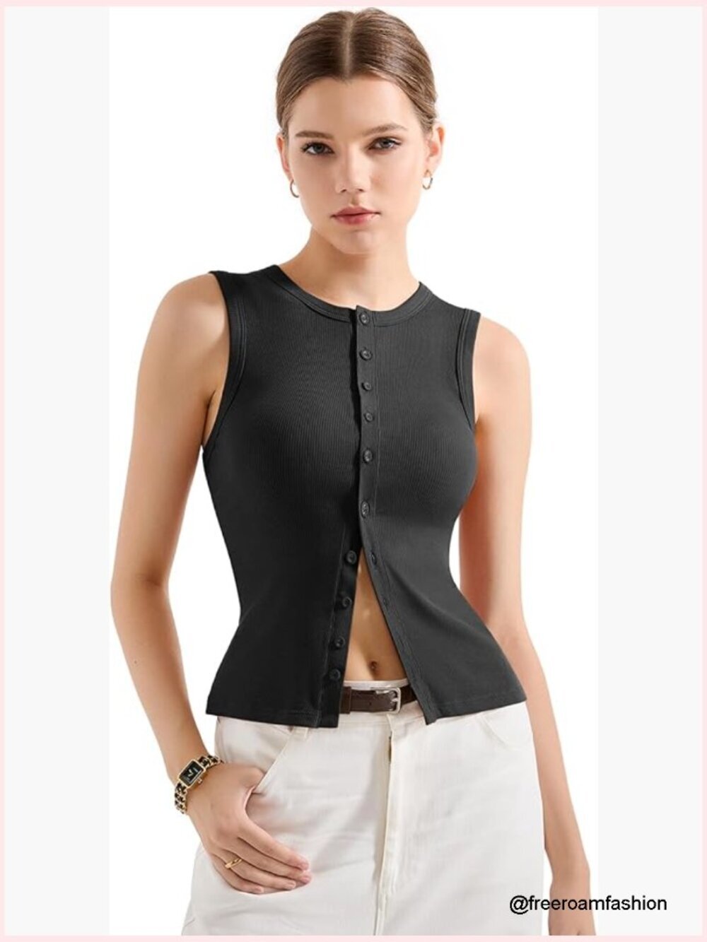 Women Button Down Ribbed Y2K Tank Top Going Out Trendy